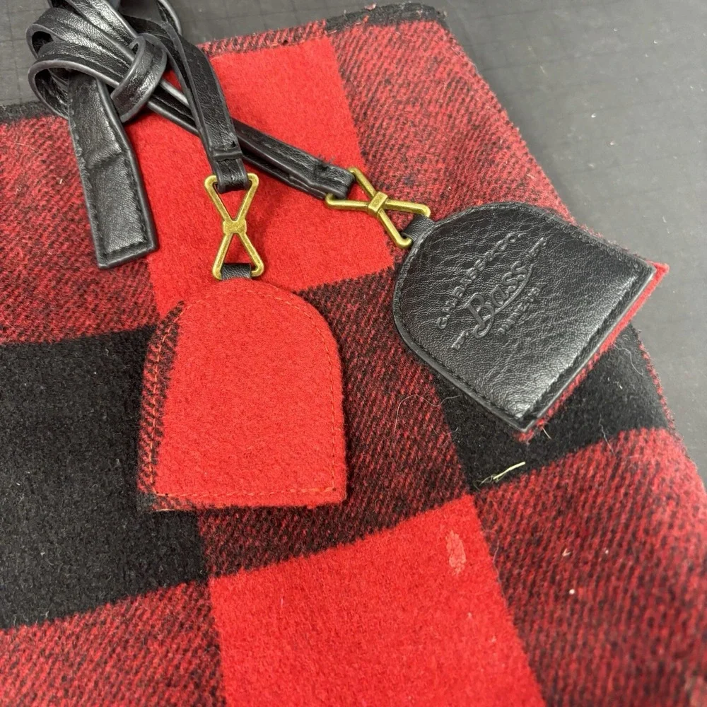 Bass Tote Plaid Reversible Black Red Classic Flannel Faux‎ Leather Large Purse